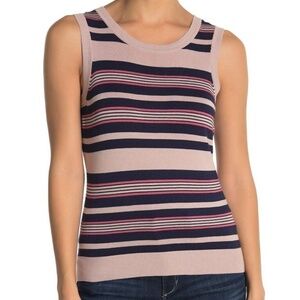 Halogen Pink Navy Stripe Knit Tank Top NWT